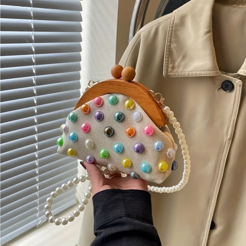 White Colorful Studs Mini Crossbody Bag - Picture 2 of 4